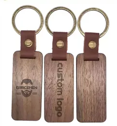 Party Favor Customized LOGO Leather Keychain with Wood Pendant Luggage Decoration Key Ring DIY Anniversary Souvenir Gifts