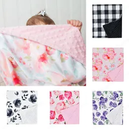 Baby Blankets Floral Plaid Stroller Blanket Nyfödd Super Mjukt Dubbelskikt Prickad Swaddling Wraps Quilt Shower Gift