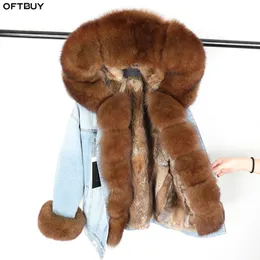 Oftbuy Winterジャケット女性Real Fur Coat Parka Big Fur Fox Collar Rabbit Liner Denim Jacket Streetwearデタッチ可能な新機能