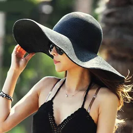 Gorąca moda Summer Damskie Kobiety Złoże się szeroki, duży brzegi Floy Foppy Beach Hat Sun Straw Hat Cap Y200602