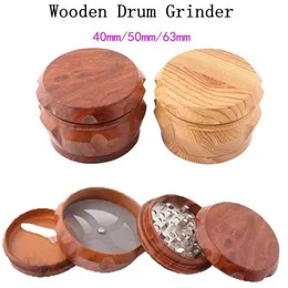 Newest Wooden Drum Grinder Wood Matel Herb Grinders 2 Type 40mm/50mm/63mm 4 Layers Tobacco Grinder Cursher Grinder WY856