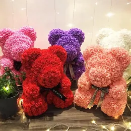 2021 40 CM high Rose bear Valentines Gift preserved fresh flower romance artificial rose toy of flower Women s Gift flower bear