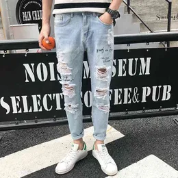 2020 Ny mode Ripped Jeans Män med hål Denim Super berömda Slim Fit Jean Byxor Skrapa Hip Hop Elastic Jeans Dropshipping G0104