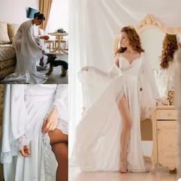 Beyaz Kadın Bornoz Gecelik İpek Dantel Pijama Gelin Robe Gelinlik Gelin Abiye Kimono Hamile Photoshoot Elbise Tek Parça