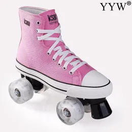 الزلاجات المدونة الدوارة الوردي حذاء قماش مزدوج الصفوف فلاش العجلة في الهواء الطلق رجل امرأة patines1