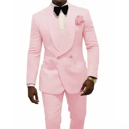 Różowy Formalny Ślub Mężczyźni Garnitury 2021 Nowy Trzyczęściowy Custom Lapel Made Business Groom Wedding Tuxedos (kurtka + spodnie + muszka)