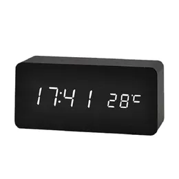 LED Wooden Alarm Clock Watch Table Voice Control Digital Wood Despertador Electronic Desktop USB/AAA Powered Clocks Table Decor LJ200827