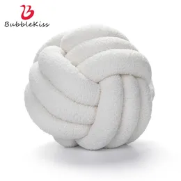 Bubble Kiss Knotted Plush Ball Design Round Throw Pillow Waist Back Wool Knotted Cushion Sofa Bed Decoration Dolls Toys For Kids 220309