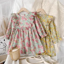 2021春秋の女の子のドレス子供の綿長袖花のドレスのための子供のためのファッション韓国のスカートの赤ちゃんの王女の服