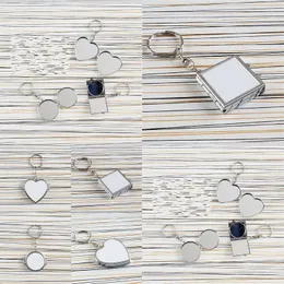 Heat Transfer Key Chain Double Sided Sublimation Blanks Love Heart Circular Square Metal Ring Mirrors Buckle Printing Photo 3 2hh F2