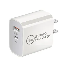 18W PD USB Tipo C Carregador de viagens Adaptador de energia rápido QC 3.0 carregador AU/US/UE/UK Plugue para iPhone 13 14 Samsung