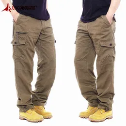 Militär lastbyxor Män Casual Bomull Multi Fickor Loose Baggy Tactical Pants Streetwear Army Straight Slacks Long Trousers H1223