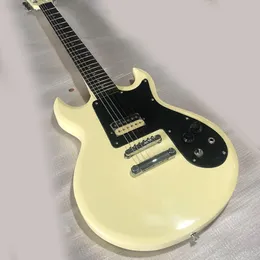 新しい高品質のクリーム色のエレクトリックギター、6弦黒ガード、ボディを通って首、工場