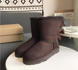 Mode klassiska kvinnor höga snöstövlar riktiga ko delade läder bailey bowknot kvinnor barn barn bailey bow snö boot skor bomull bomull