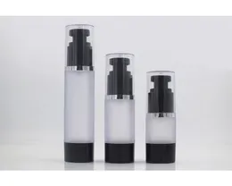 50ml Round Head Frosted Plastic Black Airless Bottle Silver Line Eye Essence Serum / Lotion / Emulsion Liquid Foundation Packing