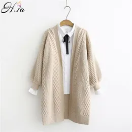 H.SA Spring Spring Cardigans Mulheres V Pescoço Lanterna Sleeve Abrir Ponto Solto Camisola Jaqueta Barato Roupas Feminino Knit Coat 201111