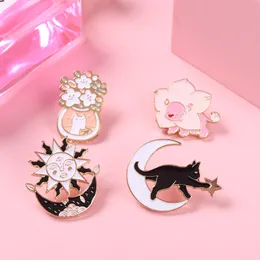 Cartoons Flower Lapel Pins Black Cat Anime Badges Fashion Enamel Brooches For Women Large Vintage Brooch Decorative Hijab Pins