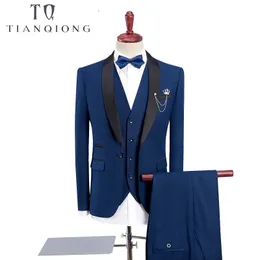 Tian Qiong جديد رجل الزفاف سهرة الدعاوى 3 قطع مع السراويل تصميم الأسود شال التلبيب يتأهل بورجوندي بدلة ازرق الرجال 201106