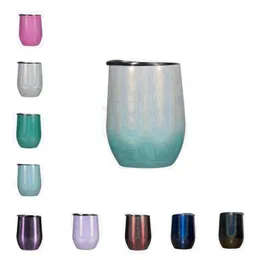 Glitter Vin Tumbler Rainbow Egg Shaped Muggar Dubbelskikt Vakuum Kaffe Kopp Rostfritt Stål Vattenflaska Bil Öl Tubler Egg Cup Drinkware LSK1687