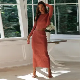 Ensemble Jupe Tricotée pour Femmes, Haut À Manches Longues, Col Rond Robe Longue, Ensemble 2 Pièces, Jupe Décontractée, Automne Ensemble Jupe Tricotée pour Femmes, Haut À Manches Longues, Col Rond Robe Longue, Ensemble 2 Pièces, Jupe Décontractée, Automne