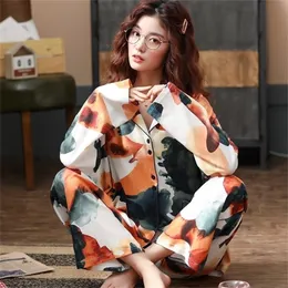 Yeni Kadın Pamas Sonbahar Kış Pama Setleri Cepler Plagwear Renkli Pijamas Mujer Uzun Kollu Pamuk Seksi Pijamalar Kadın 201217