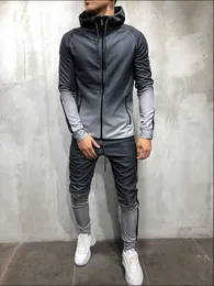 Mäns Tracksuit Set Man Jogging Suit Casual ColorBlock Stripe Sweat Passar Grå Gym Kläder Vår Höst Male Set Sportkläder