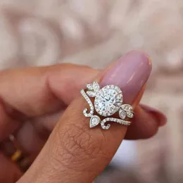 Çiçek Moissanite Promise Sterling Sterling Sier Aaaaa Zirkon Nişan Düğün Bandı Halkalar Kadınlar için Gelin Takı Hediyesi