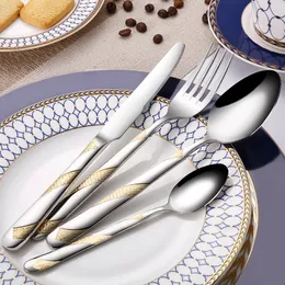 24Pcs Stainless Steel Gold Plated Cutlery Set Dinnerware Tableware Silverware Dishwasher Safe Dinner Fork Knife Drop Shipping Y200111