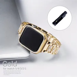 Diamantgehäuse + Nachahmung Jewel Smart Watch Strap für Apfelband 41mm 45mm 40mm 38mm / 42mm Einstellbare Edelstahlband Cowboy Armband Armband IWATCH 7 6 5 4 3 2 1