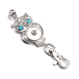 Mode porte-clés hibou géométrique strass snap porte-clés ajustement 18mm boutons pression porte-clés pour sac de voiture femmes hommes bijoux