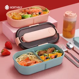 WORTHBUY Lunch Box in plastica giapponese per bambini Scuola Bento Box per microonde con scomparto per stoviglie Contenitore per alimenti a prova di perdite LJ200826