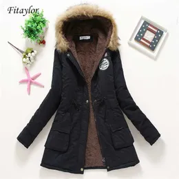 Fitaylor Cappotto invernale imbottito Giacca imbottita in cotone Parka medio lungo Spessore caldo Trapunta con cappuccio Capispalla da neve Abrigos 211223