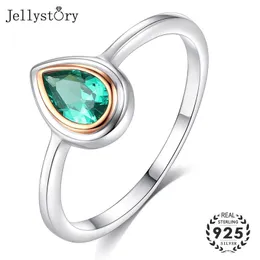 Jellystory Hot Salking Water Drop Shape Green Emerald Gemstone 925 Silver Ring for Woman Wedding noivado Party Jewelry Rings Y200321