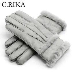 100% äkta fårskinn läderhandskar kvinnor vinter höst mode varma fleece snö vantar män utomhus fem finger handled 220111
