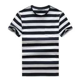2021 New High-Quality Pure Cotton New Round Neck Striped Koszulka z krótkim rękawem z krótkim rękawem męska T-shirt Casual Sports Męska koszulka Duża