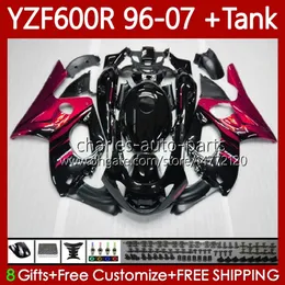 Kropps kit för Yamaha YZF600R Thundercat YZF 600R 600 R 1996-2007 Bodywork 86NO.184 YZF-600R 96 97 98 99 00 01 YZF600-R Röda flammor 02 03 04 05 06 07 OEM Fairings + Tank Cover