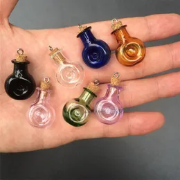 Button Shaped Mini Glass Bottles With Metal Loop Corks DIY Small Art Jars Cute Gifts Vials Pendants Mixed 7 Colors