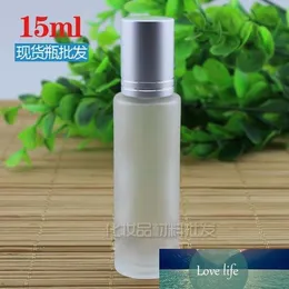 Perfume Roller Cap Parfum Ball Vials Glass Steel Silver Color 30pcs 15ml Lid with Tangent Line Bead Frosted Roll on Bottle