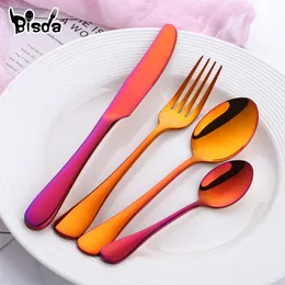 4 pcs Gold Cutlery Set 18/8 Aço Inoxidável Azul Jantar Azul Conjunto Cor-de-rosa Cutleries Azul Talheres Conjunto Jantar Faca Jantar Fork 201116