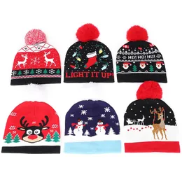2020 New Winter Christmas Hat Cute Red Snowman Snowflake Christmas Deer Pompom Knit Beanie Hat Women Men Soft Cap Cotton Bonnet