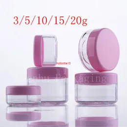 3g 5g 10g 15g 20g Empty Pink Small Plastic Display Jar Pot Cosmetic Cream Tin Balm Container Mini Sample Packagingshipping