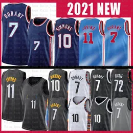 Kevin Durant Kyrie Irving Basketball Jerseys 7 11 2020 2021ニューシティベンシモンズジャージー10メンズシャツS-XXLブラック