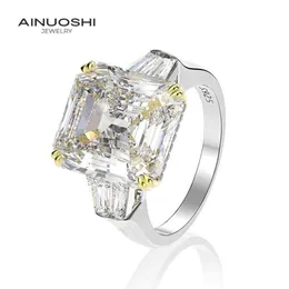 Ainuoshi 925 Sterling Silver 9.0 karat Big Eralded Cut 3 Stones Förlovningsring Simulerade Diamond Wedding Silver Ring Smycken Y200106