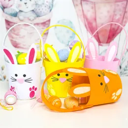 Party Decor Colorful Easter Basket Canvas Bomull Tygväska Med Långa Öron Enstaka Handtag Påsk Bucket Candy Handväska