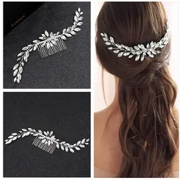 trendig silverfärgad kristall brud Huvudstycken strass brudkam kvinnor pannband bröllop hår smycken