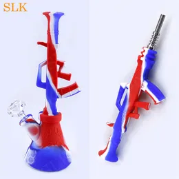 Smokeshop New AK47 실리콘 버블러 워터 파이프 Shisha 담그마 유리 봉