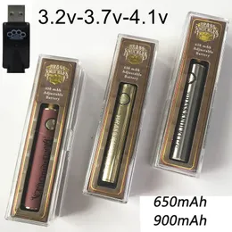 Mosiądz Knuckles Vape Battery 650mAh 900mAh Akumulator 510 Bateria gwintu Gold Wood Vape Pióro baterie do mosiężnych kaset
