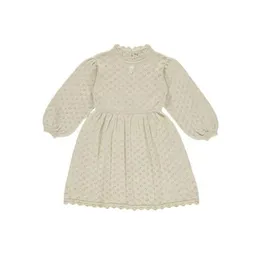 Honeycherry Style för höst och vinterflicka klänning Barnens ihåliga långärmad stickad ull 220106
