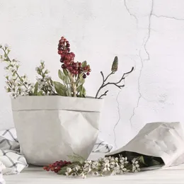 Kraft kağıt saklama torbaları sebze bitki saksı sepeti ev organizasyonu succulents yıkanabilir