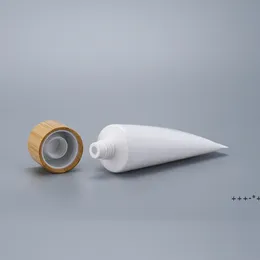 Newaldy White Plastic Squeeze Tubes Butelka Kosmetyczne Jars Refillable Travel Lip Balm Pojemnik z bambusa Cap RRD12851
